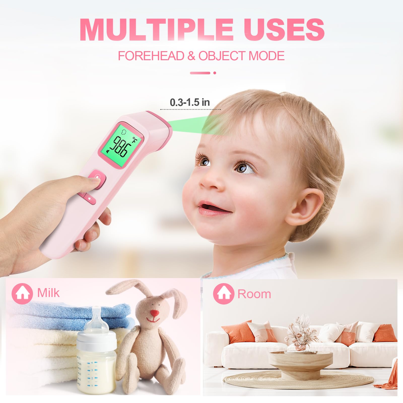 No-Touch Thermometer for Adults and Kids, Digital Accurate Baby Thermometer with Fever Alarm, 1 Second Fast Result, Easy to use, 2 in 1 Mode
