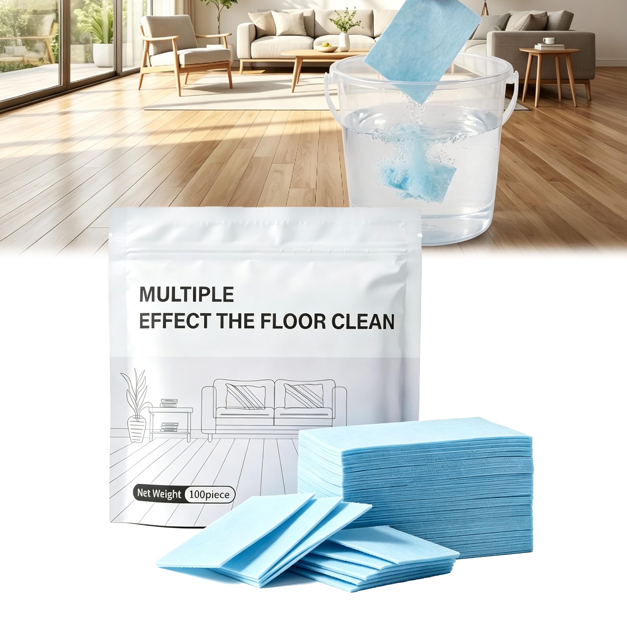 Multi-Effect Floor Cleaning Sheets, Concentrated Dissolvable Mopping Cleaner Tabs for Wood Tile Vinyl Floors