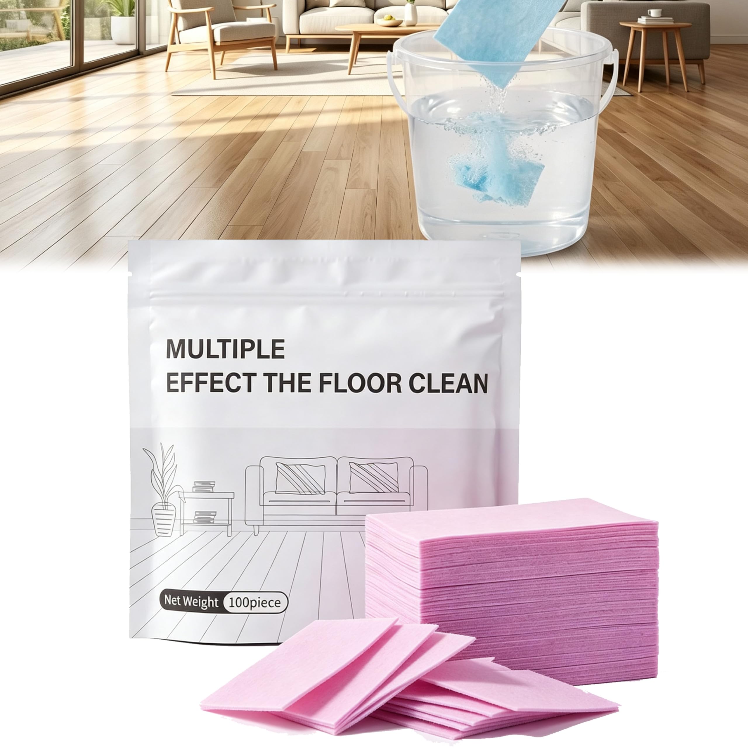 Multi-Effect Floor Cleaning Sheets, Concentrated Dissolvable Mopping Cleaner Tabs for Wood Tile Vinyl Floors
