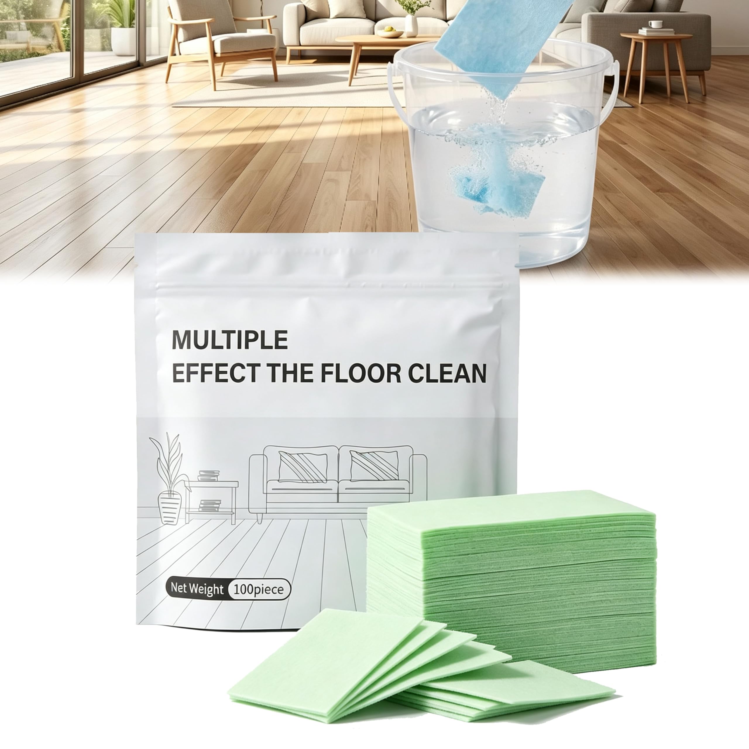 Multi-Effect Floor Cleaning Sheets, Concentrated Dissolvable Mopping Cleaner Tabs for Wood Tile Vinyl Floors