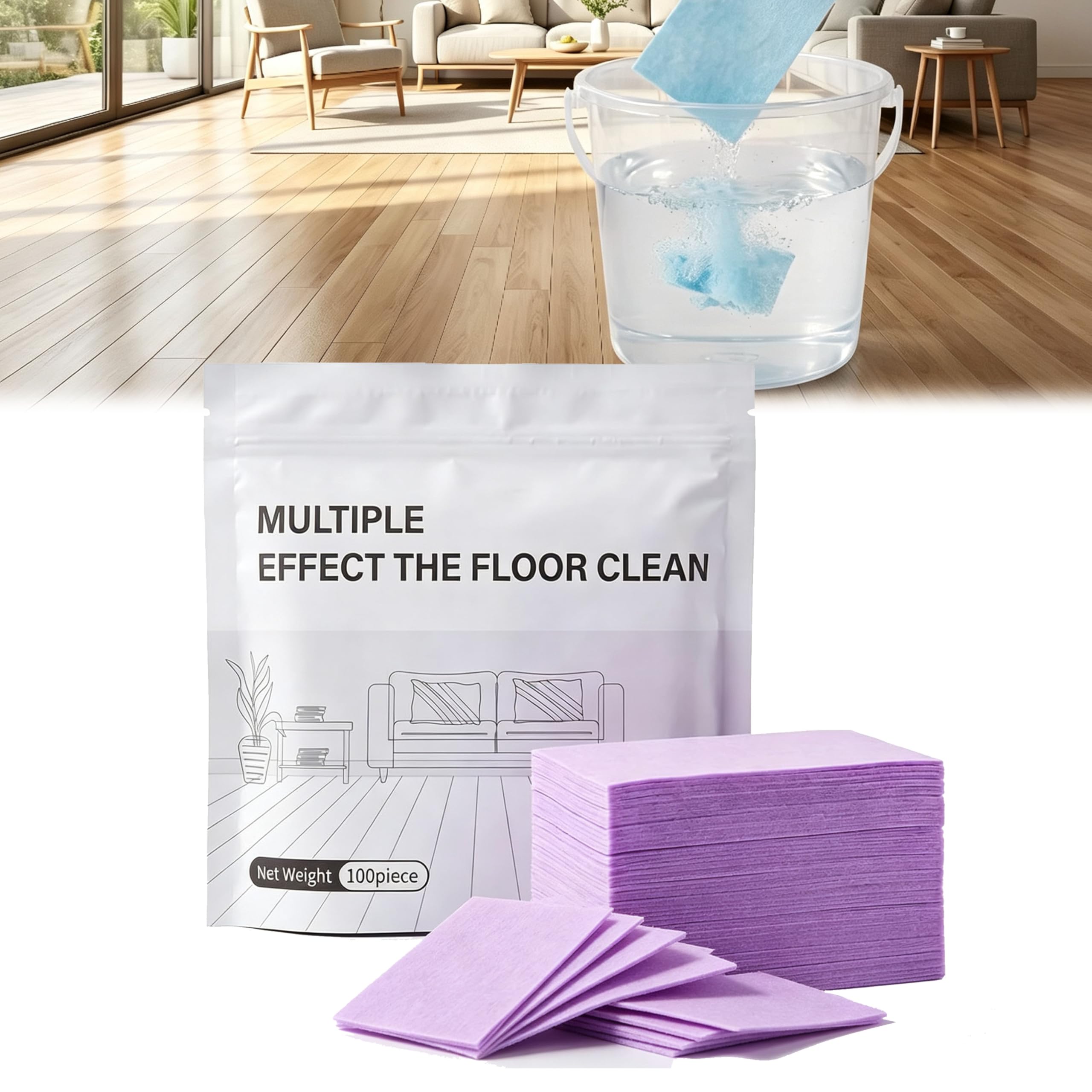 Multi-Effect Floor Cleaning Sheets, Concentrated Dissolvable Mopping Cleaner Tabs for Wood Tile Vinyl Floors
