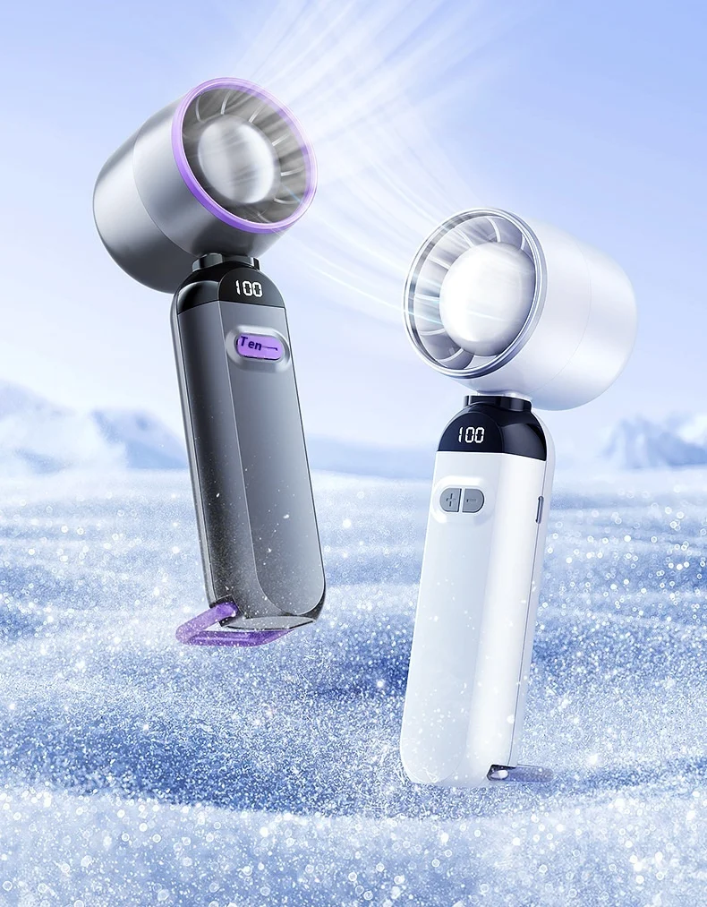 Portable Mini USB Charging Fan New Foldable Handheld Digital Display Turbine Powerful Three-Speed Wind for Car Household Use