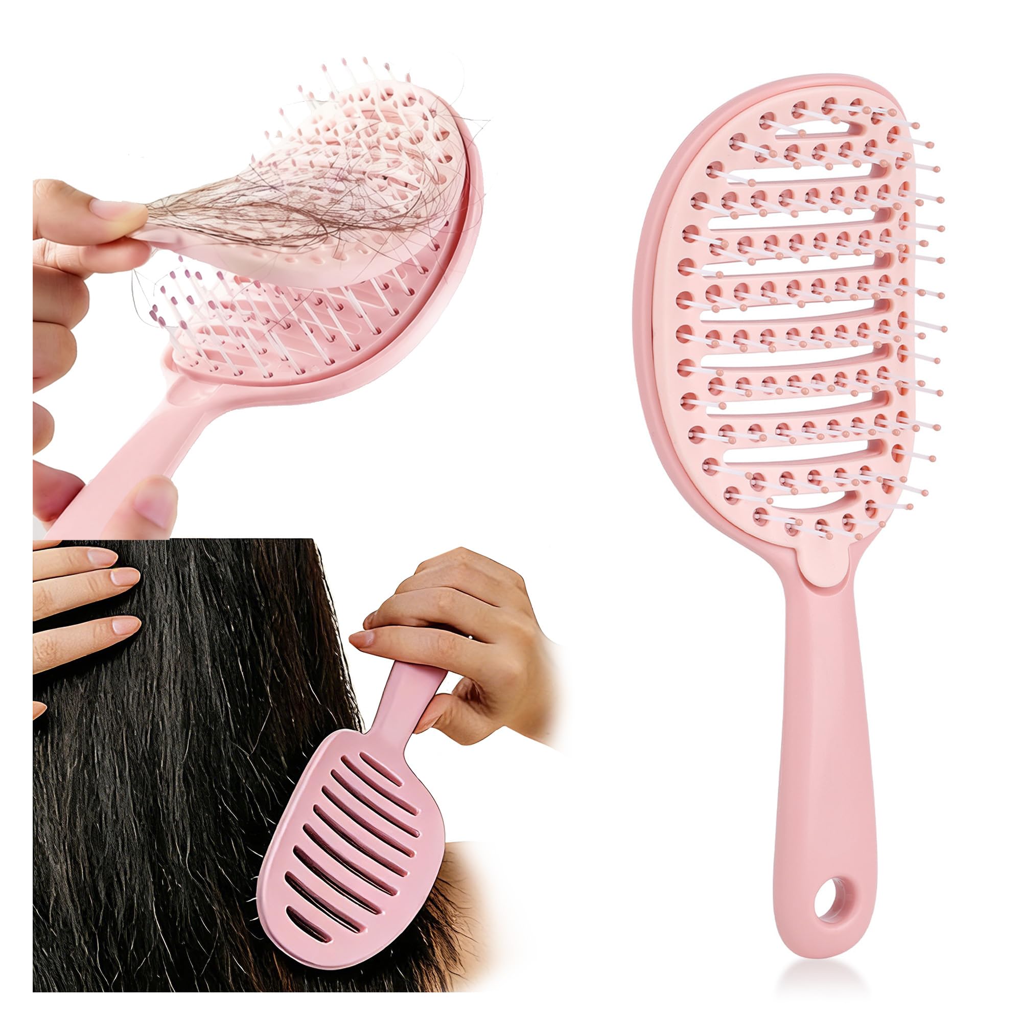 Self Cleaning Hair Brush, Curved Vented Detangler Brush for Faster Blow Drying
