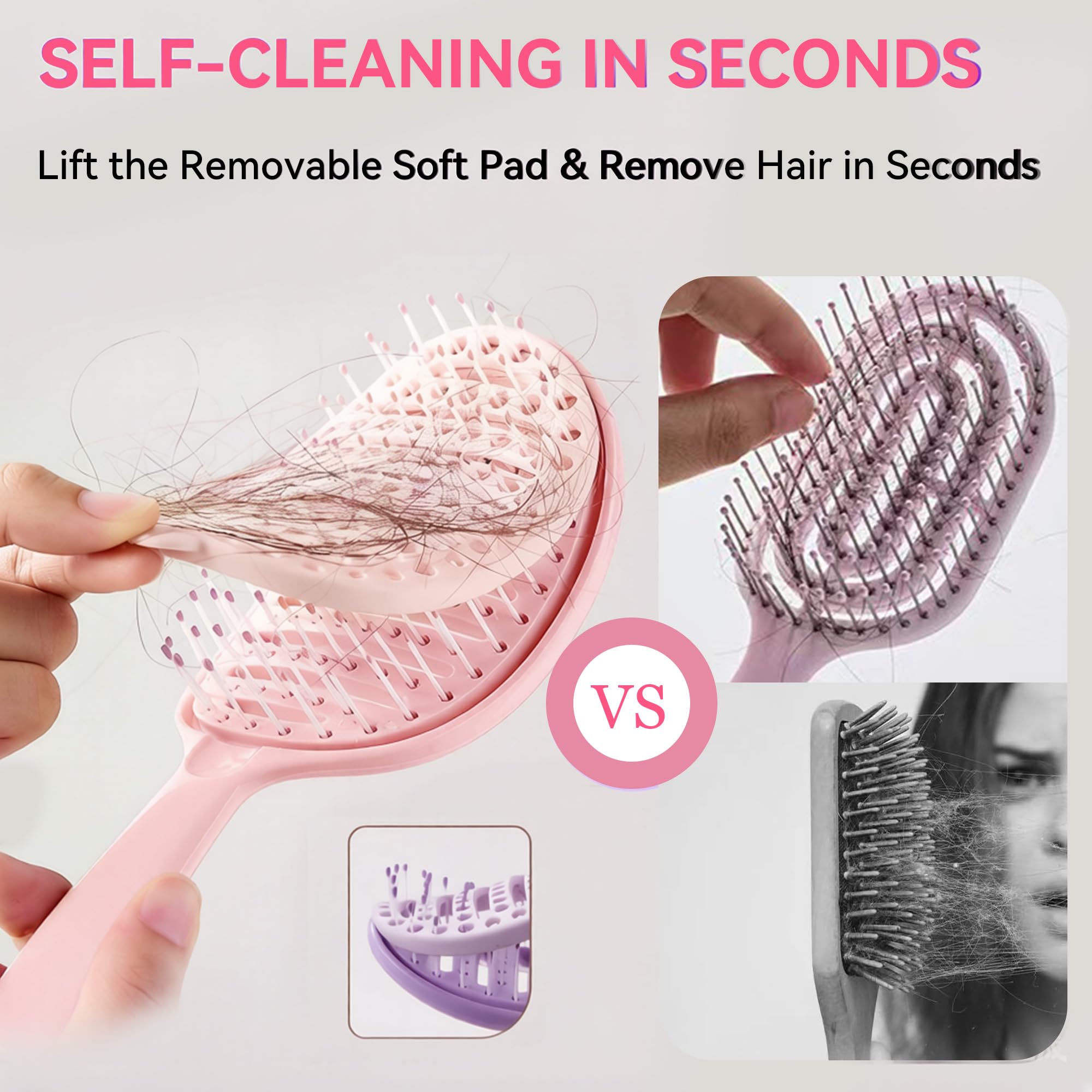 Self Cleaning Hair Brush, Curved Vented Detangler Brush for Faster Blow Drying