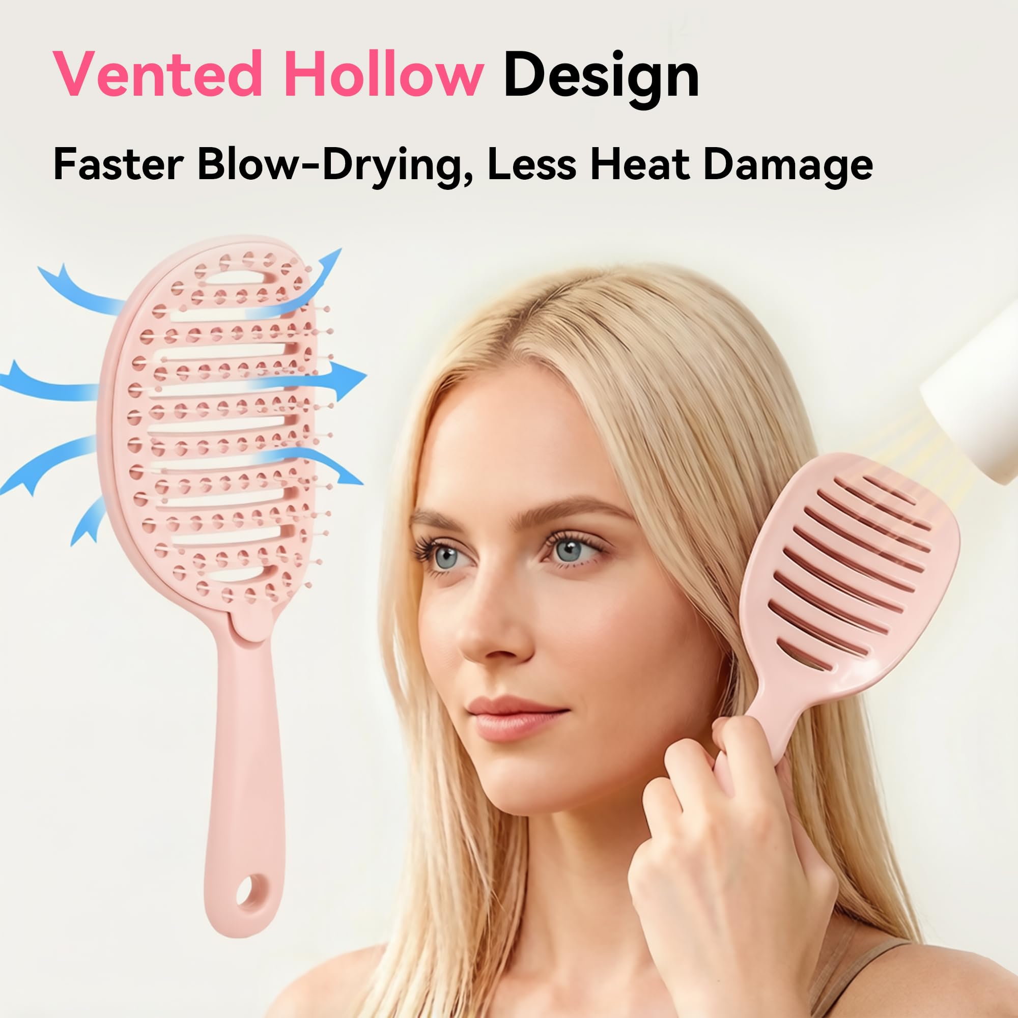 Self Cleaning Hair Brush, Curved Vented Detangler Brush for Faster Blow Drying