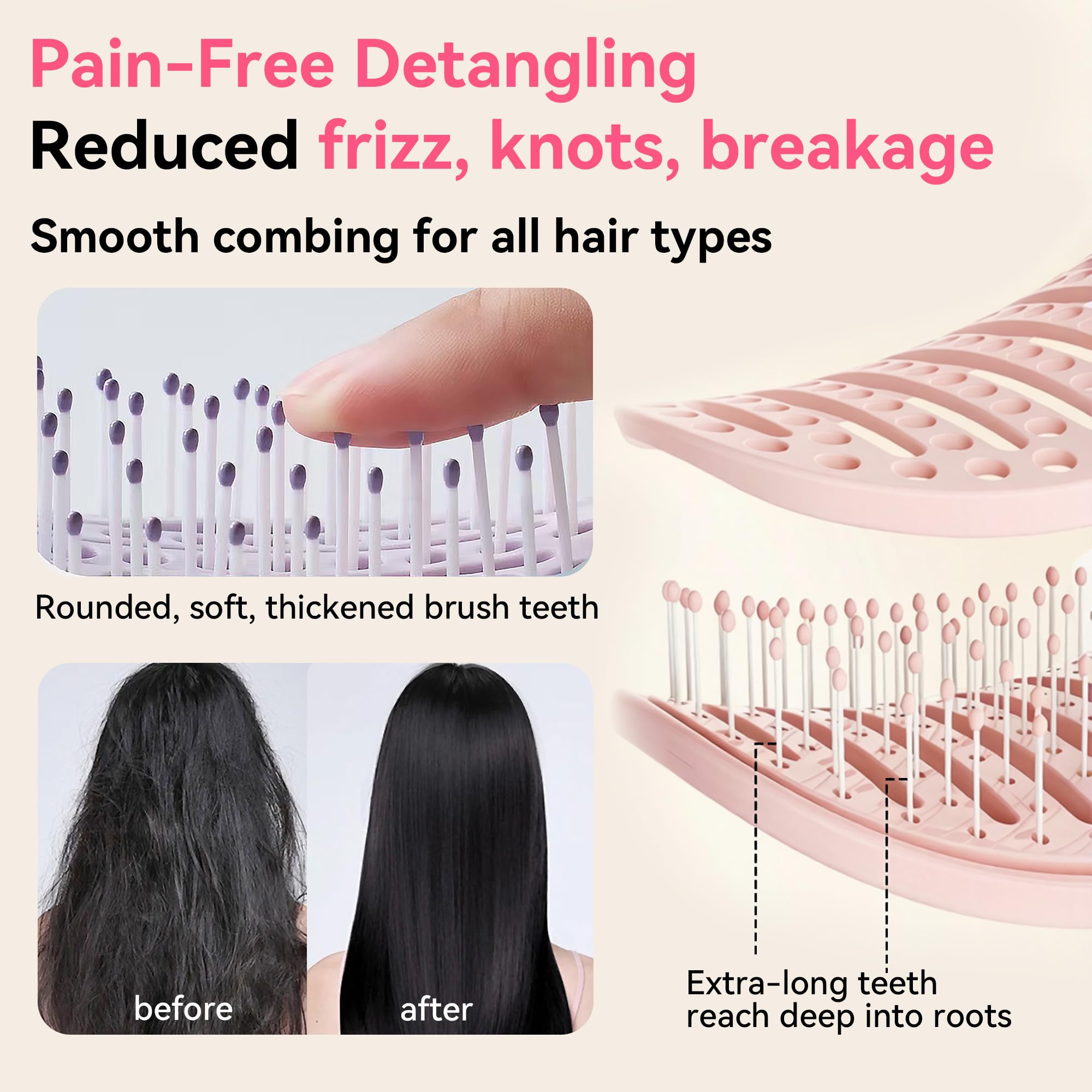 Self Cleaning Hair Brush, Curved Vented Detangler Brush for Faster Blow Drying