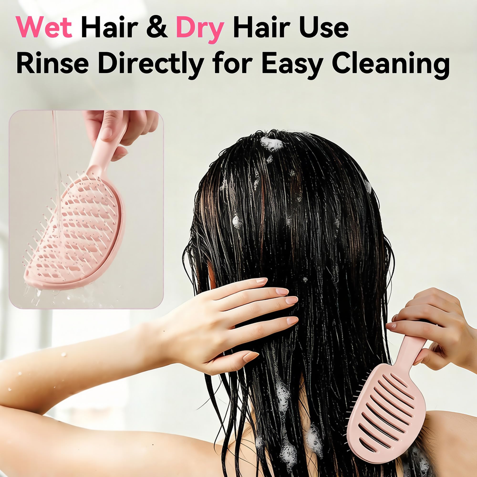 Self Cleaning Hair Brush, Curved Vented Detangler Brush for Faster Blow Drying