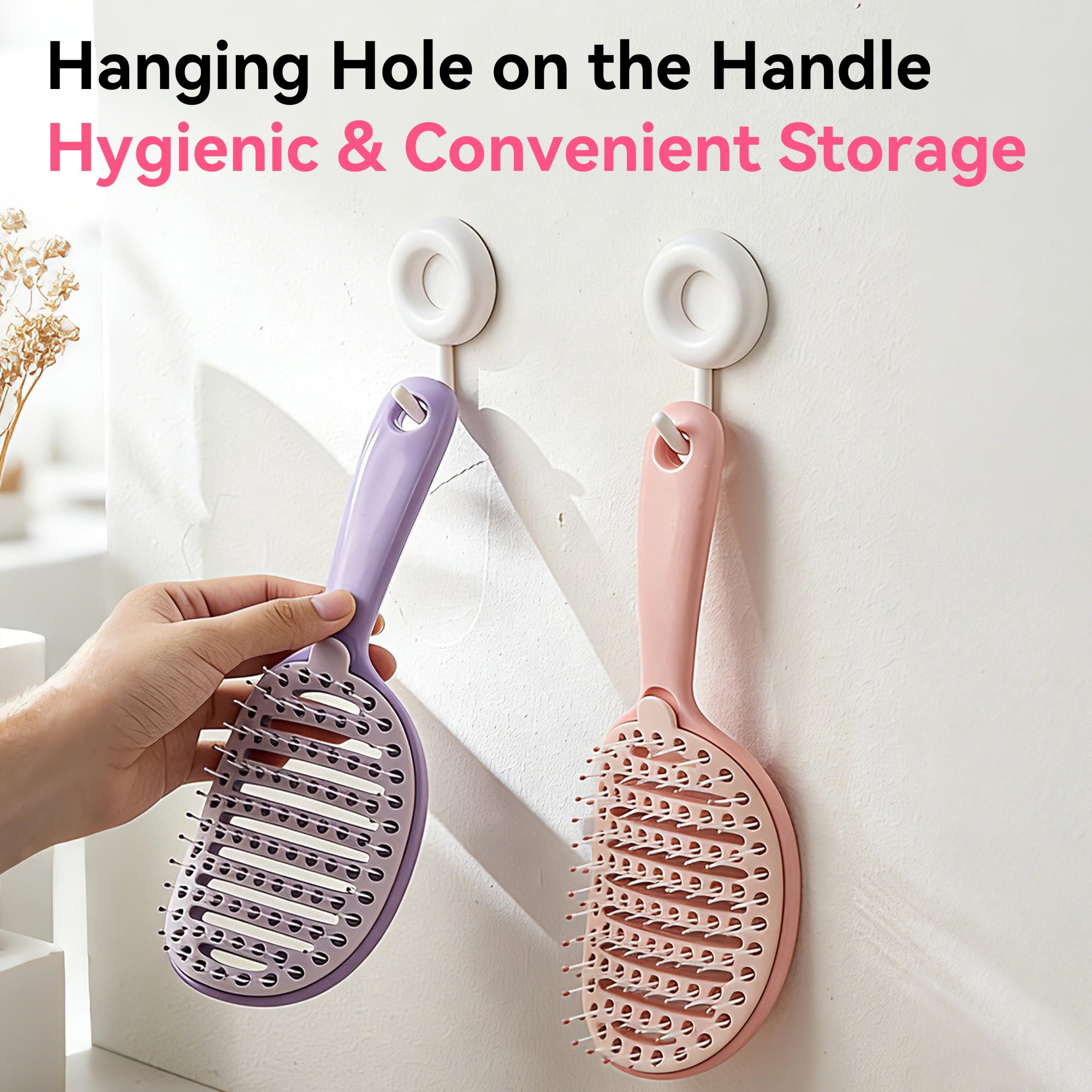 Self Cleaning Hair Brush, Curved Vented Detangler Brush for Faster Blow Drying