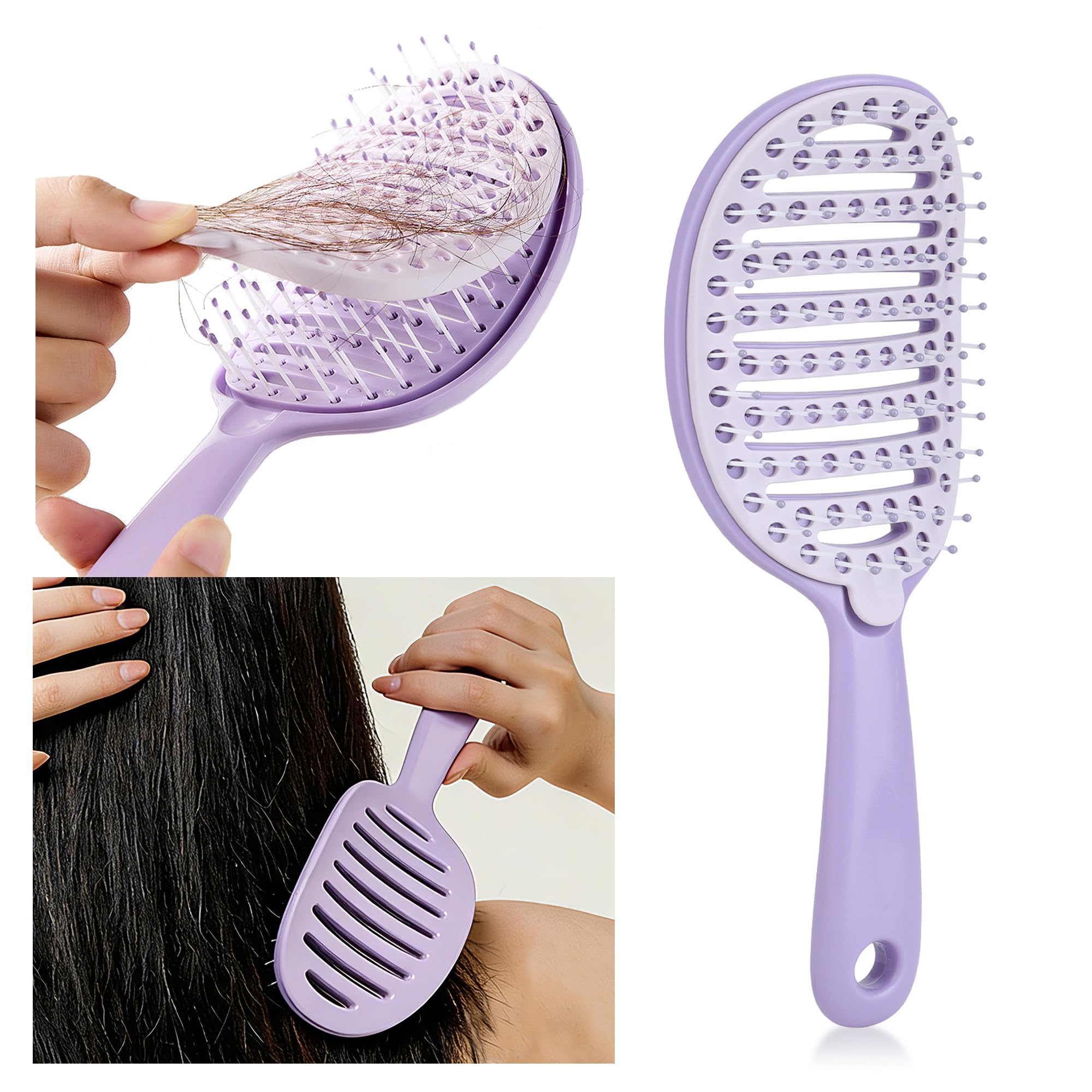Self Cleaning Hair Brush, Curved Vented Detangler Brush for Faster Blow Drying