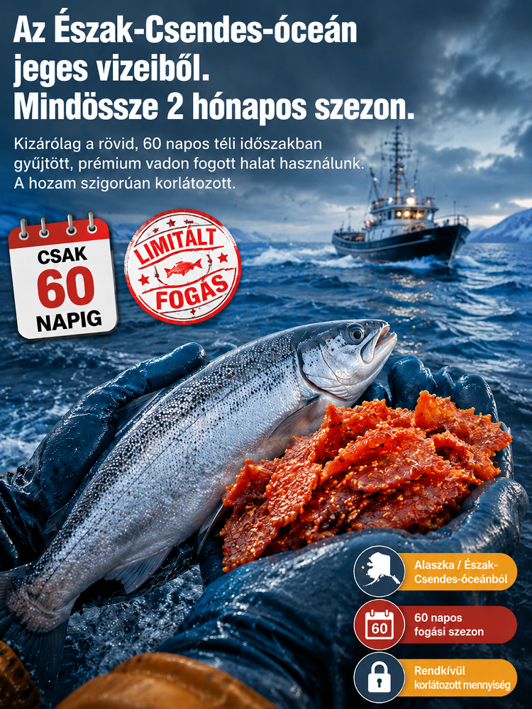 [200 darab/csomag] Alaszkai Vad tőkehal Jerky - Mézes-csípős szezámmagos | Magas fehérjetartalmú - Tartósítószermentes 🌶️🎣