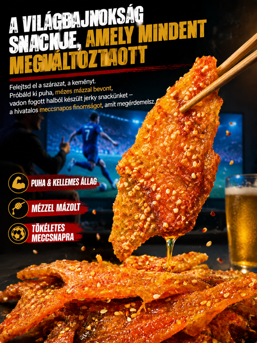 [200 darab/csomag] Alaszkai Vad tőkehal Jerky - Mézes-csípős szezámmagos | Magas fehérjetartalmú - Tartósítószermentes 🌶️🎣
