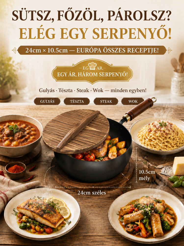 👍Elpusztíthatatlan Tapadásmentes Vas Serpenyő | Zéró Vegyszer & Fém Lapát Álló (-50%)
