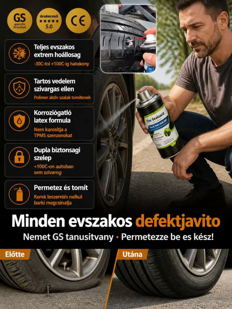 2-in-1 Villámgyors Defektjavító és Tömítőanyag -Könnyű Használat Nőknek és Kezdőknek is