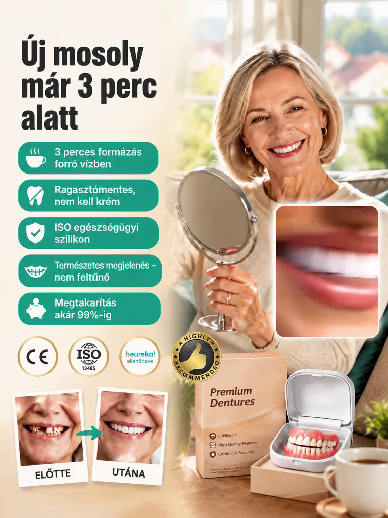 👍Szilikon Fogsor Ragasztó Nélkül - Egyen és Mosolyogjon Magabiztosan Fájdalom Nélkül