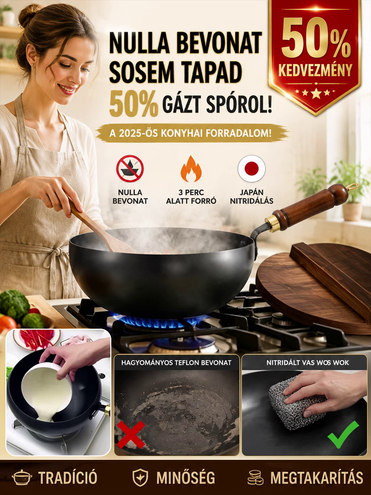 👍Elpusztíthatatlan Tapadásmentes Vas Serpenyő | Zéró Vegyszer & Fém Lapát Álló (-50%)