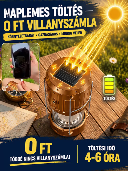 👍3az1-ben Napelemes LED Kemping Lámpa Ventilátorral - Újratölthető Kültéri Túlélő Felszerelés
