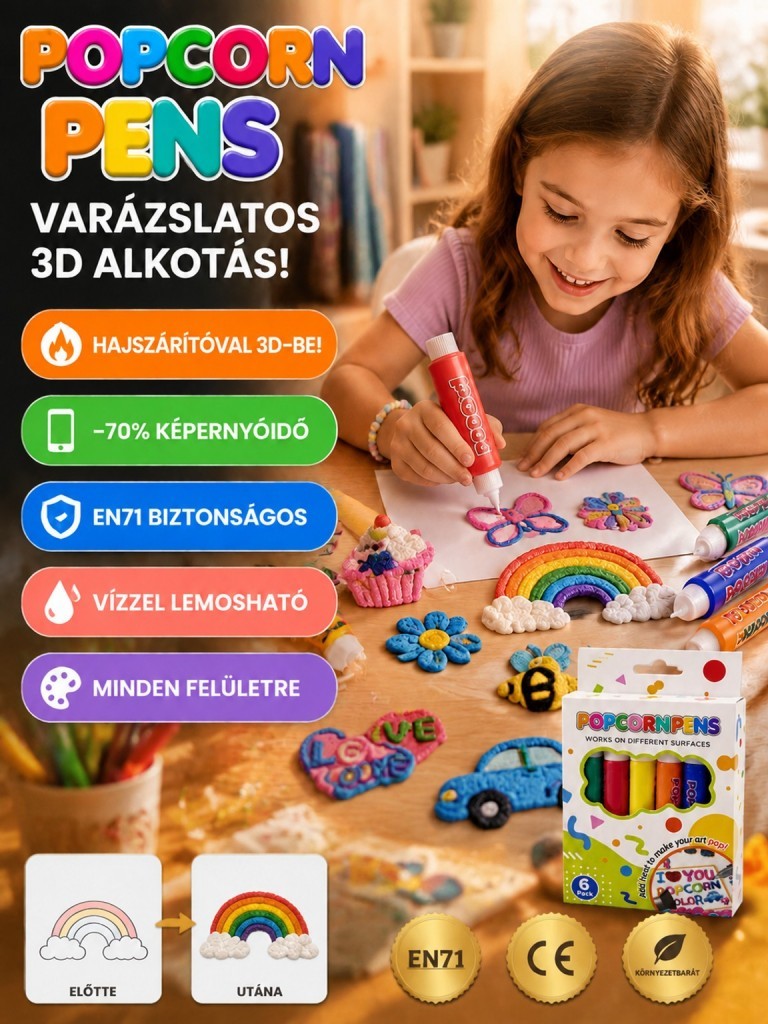 🔥Varázslatos 3D Puffadó Rajztoll Készlet - Kreatív Szórakozás Képernyők Nélkül
