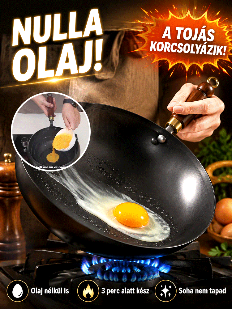 👍Elpusztíthatatlan Tapadásmentes Vas Serpenyő | Zéró Vegyszer & Fém Lapát Álló (-50%)