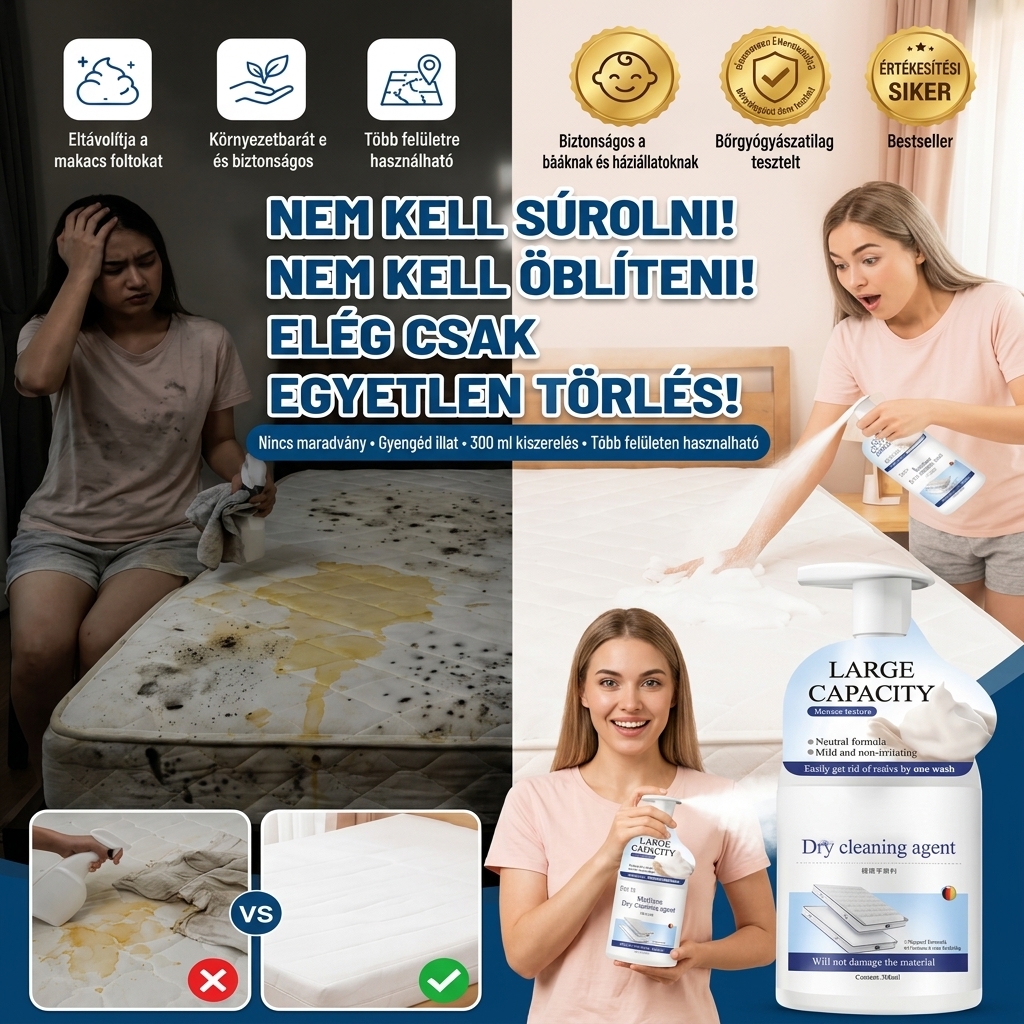 [Akció -50%]Öblítés Nélküli Matractisztító Permet – Makacs Foltok és Szagok Ellen
