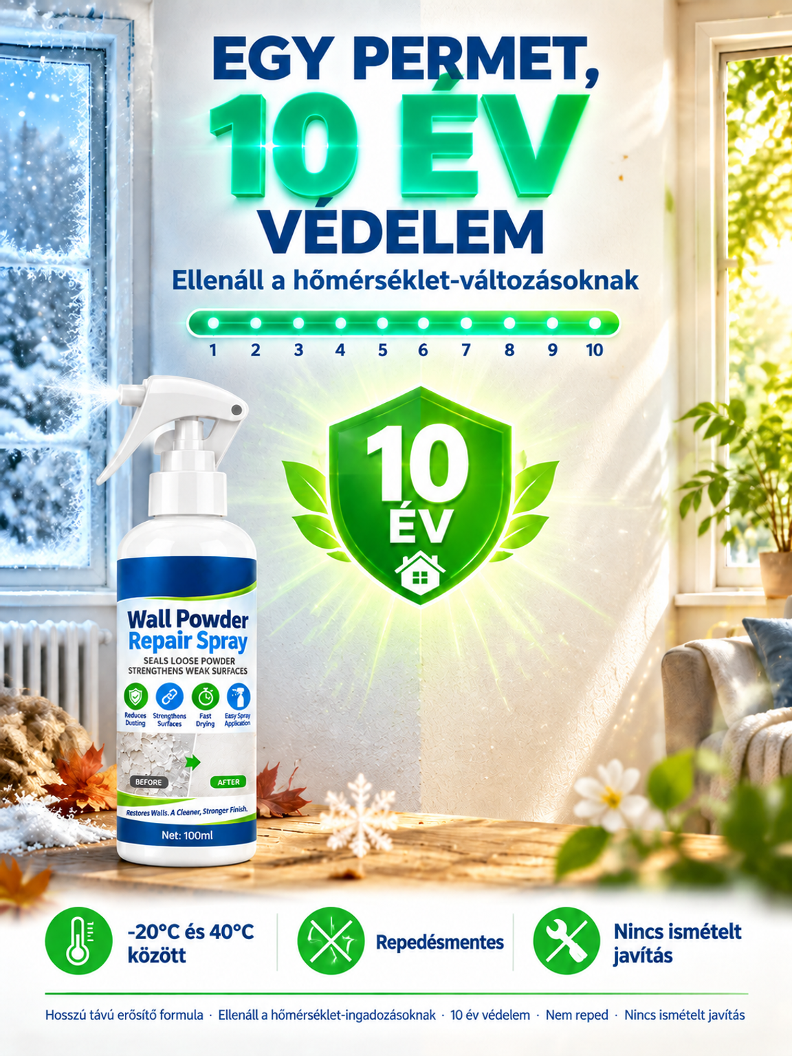 👍Vízálló Nano Faljavító Spray - Nyomtalan Száradás & Kőkemény Tartás (10 Perc Alatt)