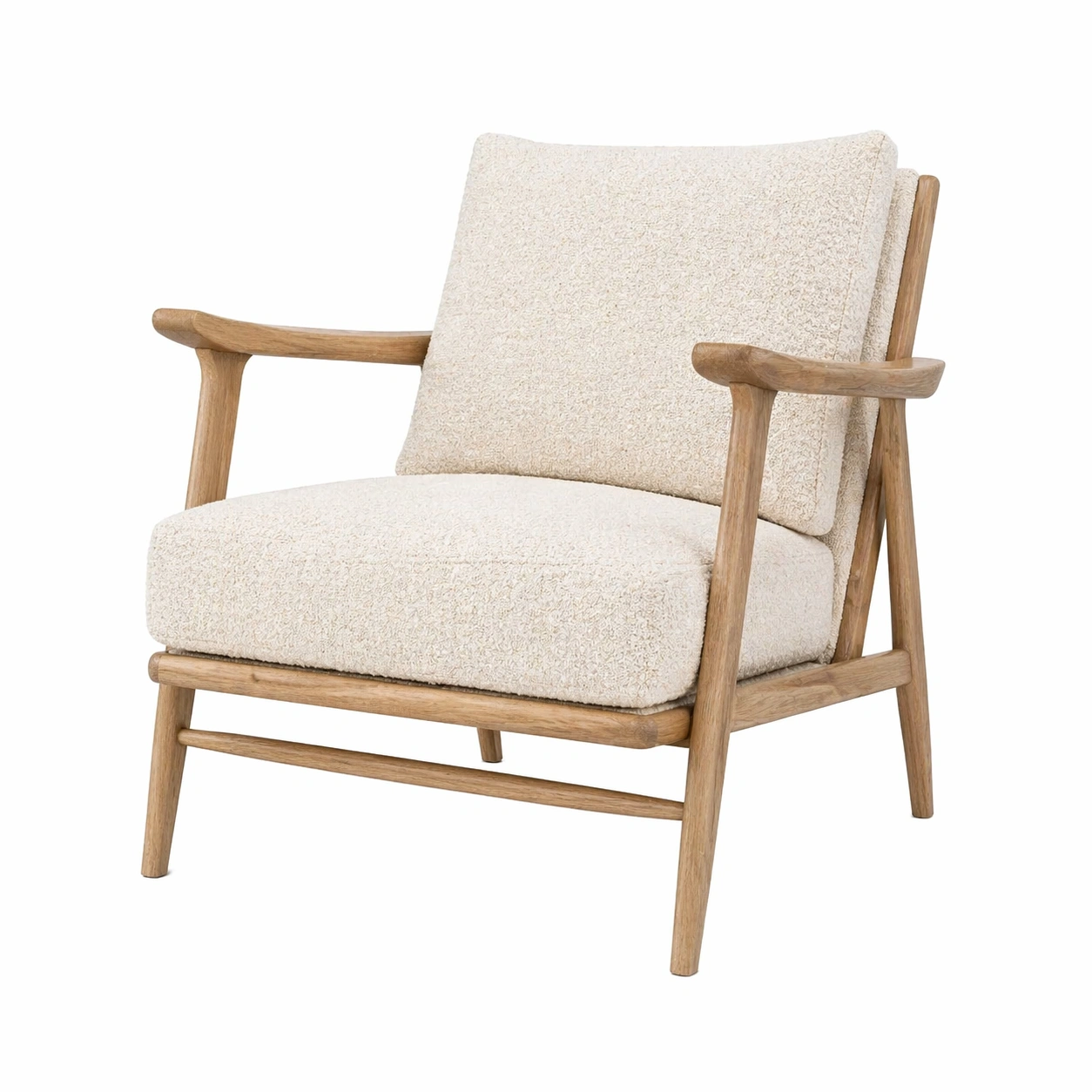 Sillón moderno de madera natural con cojines tapizados estilo nórdico-rendsphere