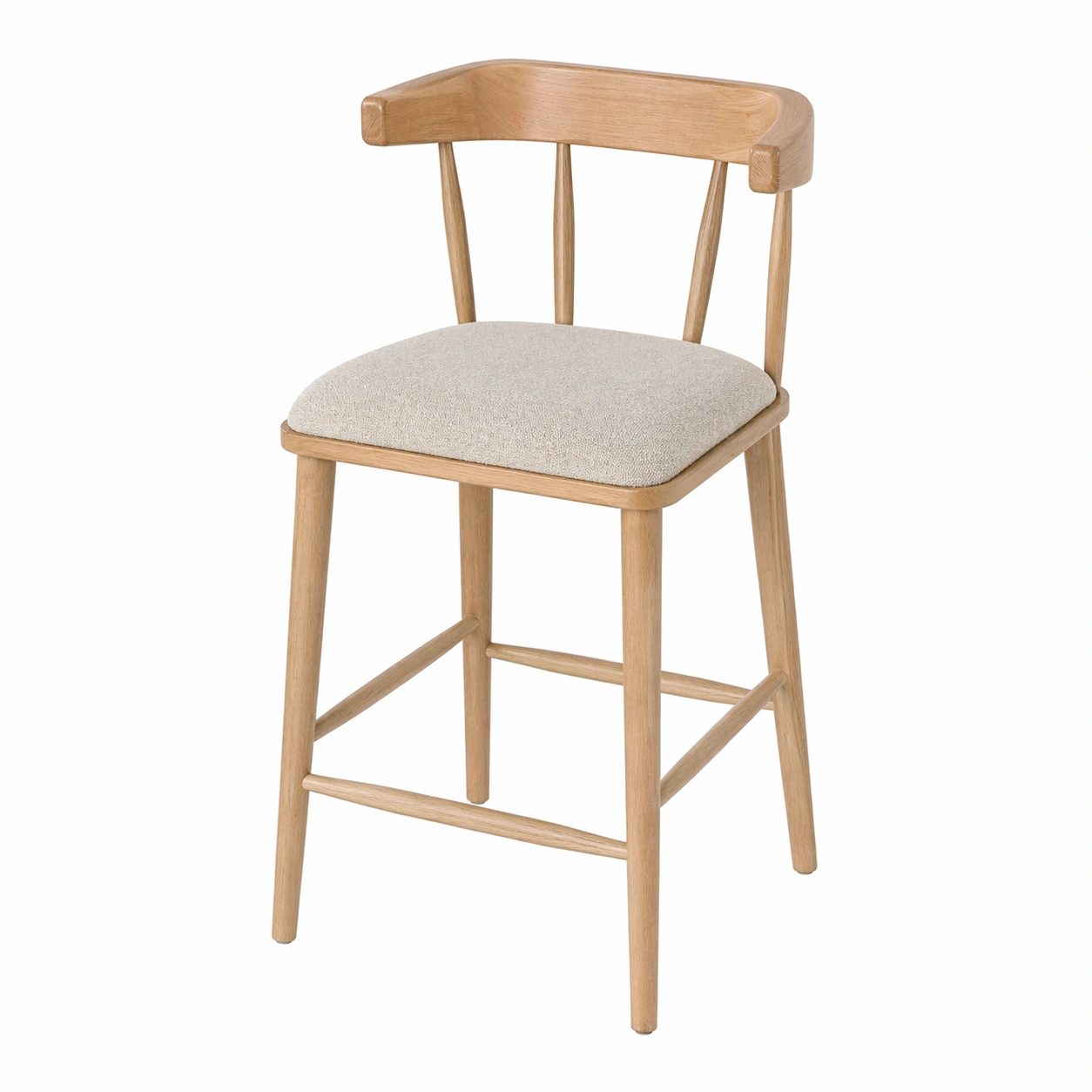 Taburete alto de madera natural con asiento tapizado en tono beige y dise?o escandinavo-rendsphere