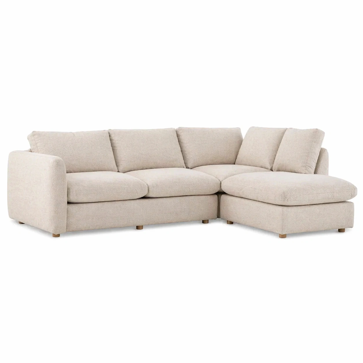 Sofá seccional modular de 4 piezas con otomana en beige estilo contemporáneo-rendsphere