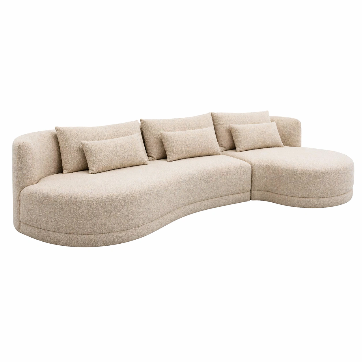 Sofá chaise curvo tapizado en blanco crema estilo moderno orgánico-rendsphere