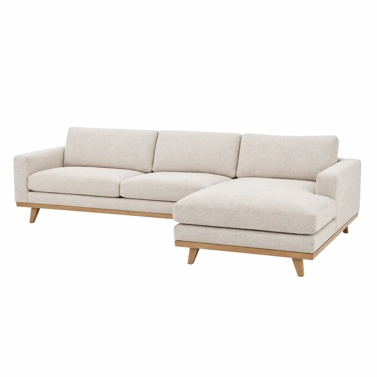 Sofa seccional moderno de 2 piezas con chaise derecha en tela beige claro y base de madera-rendsphere