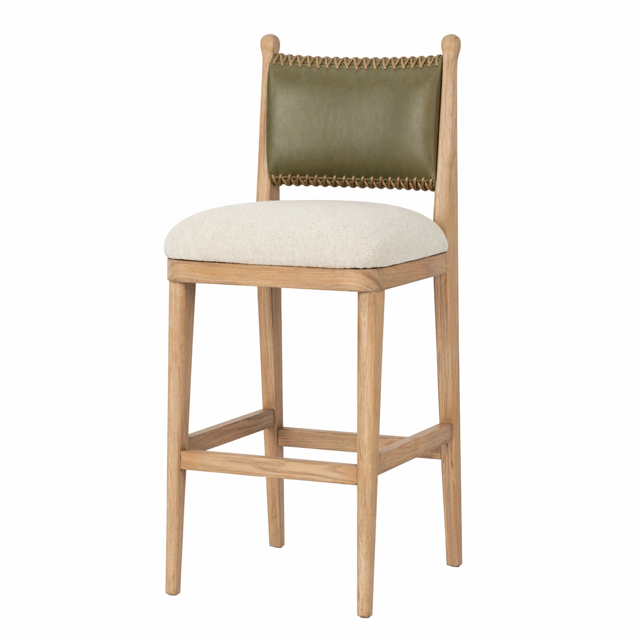 Taburete de bar de madera natural con respaldo tapizado estilo moderno-rendsphere