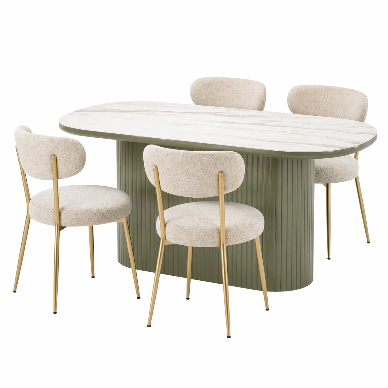 Mesa de comedor ovalada con 4 sillas tapizadas estilo moderno-rendsphere