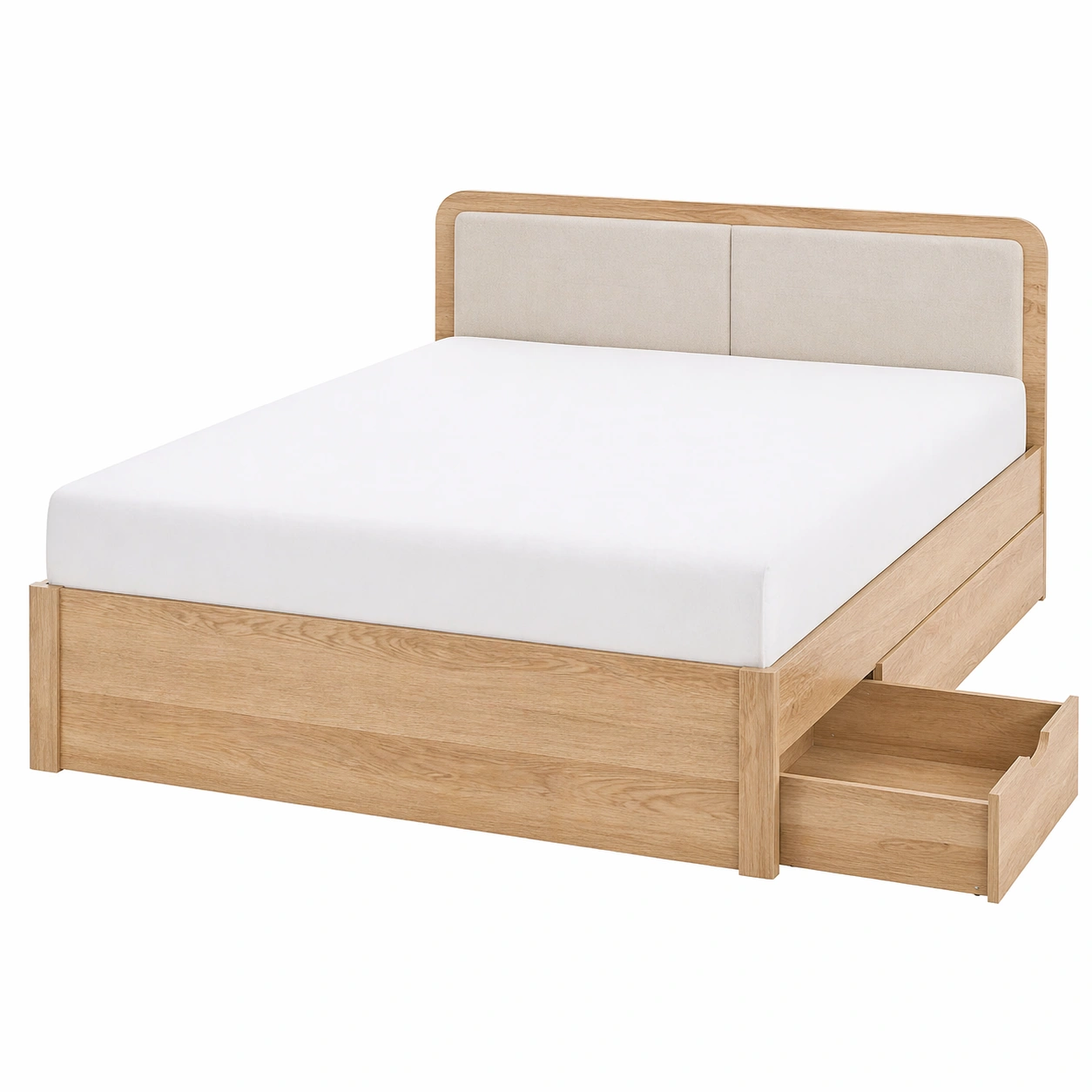 Cama con almacenamiento integrado y cabecero tapizado – Blanco 140x200 cm-rendsphere