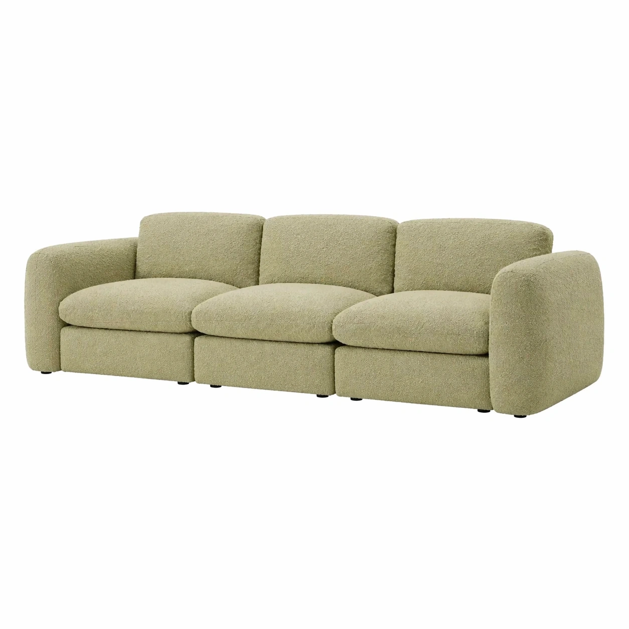 Sofá Modular de 3 Plazas con Dise?o Curvo en Tela Verde Oliva Claro-nexarays