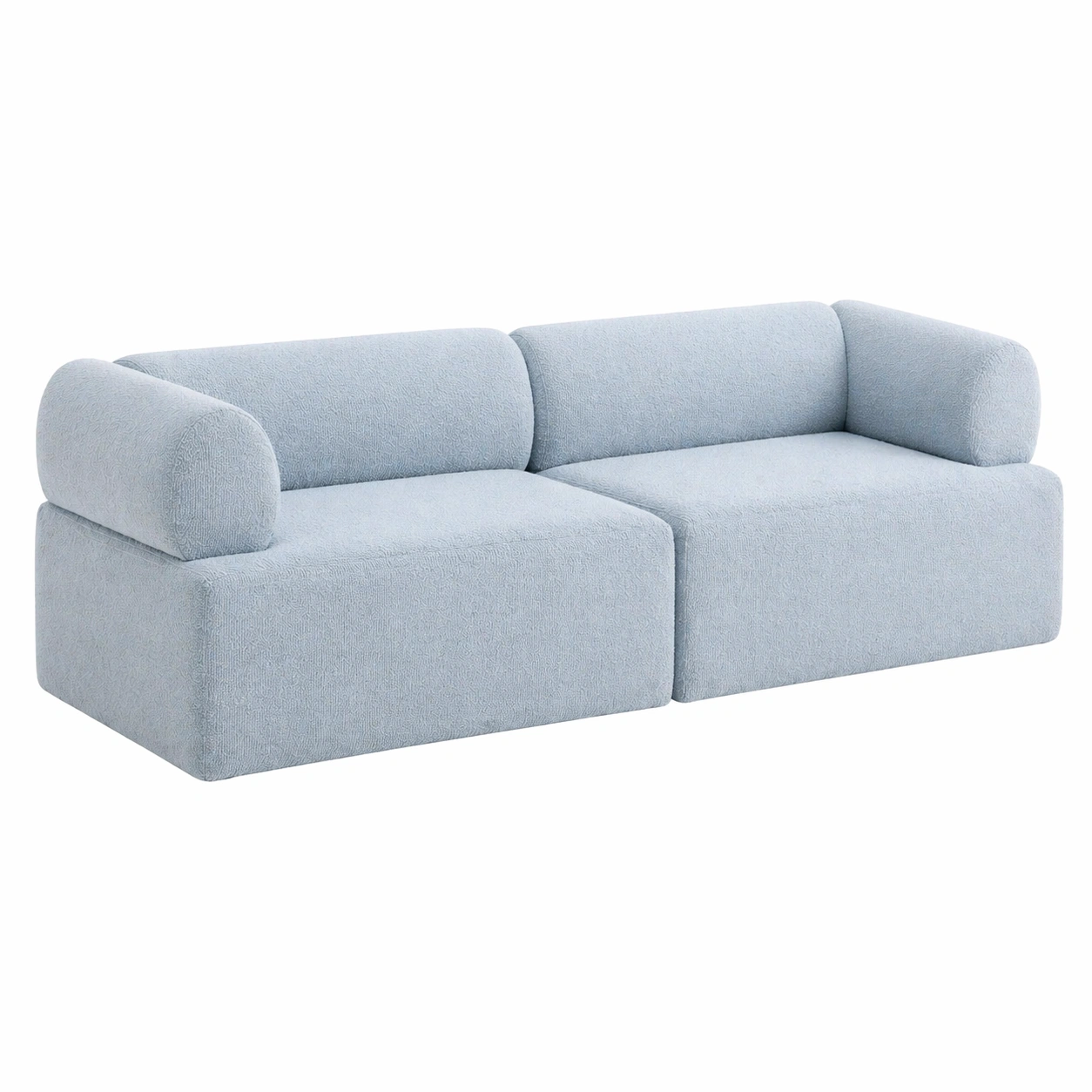 Sofá modular de 2 piezas con dise?o curvo tapizado en bouclé color azul claro moderno-nexarays