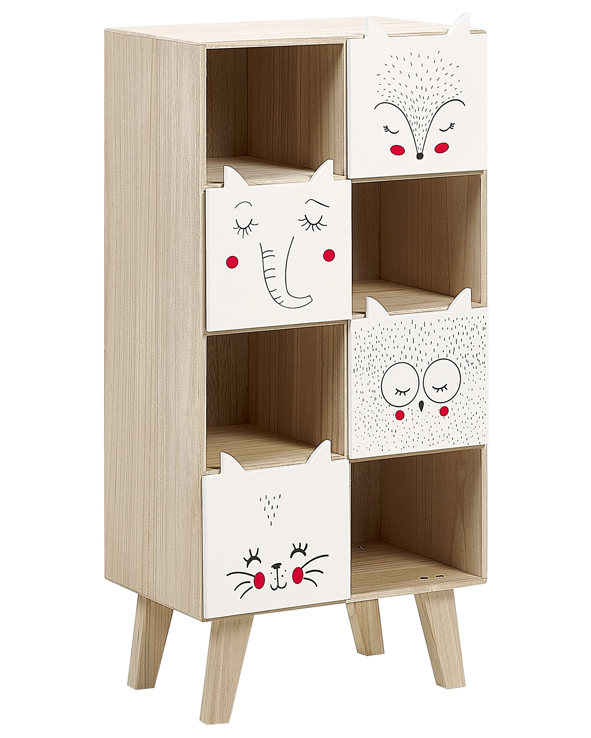 Estantería Infantil con Cajones Decorativos de Animales en Madera Clara-nexarays