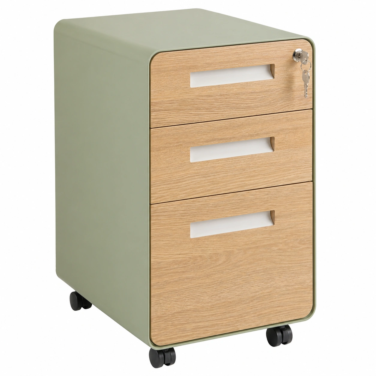 Cajonera de oficina moderna con ruedas y cerradura verde oliva-nexarays