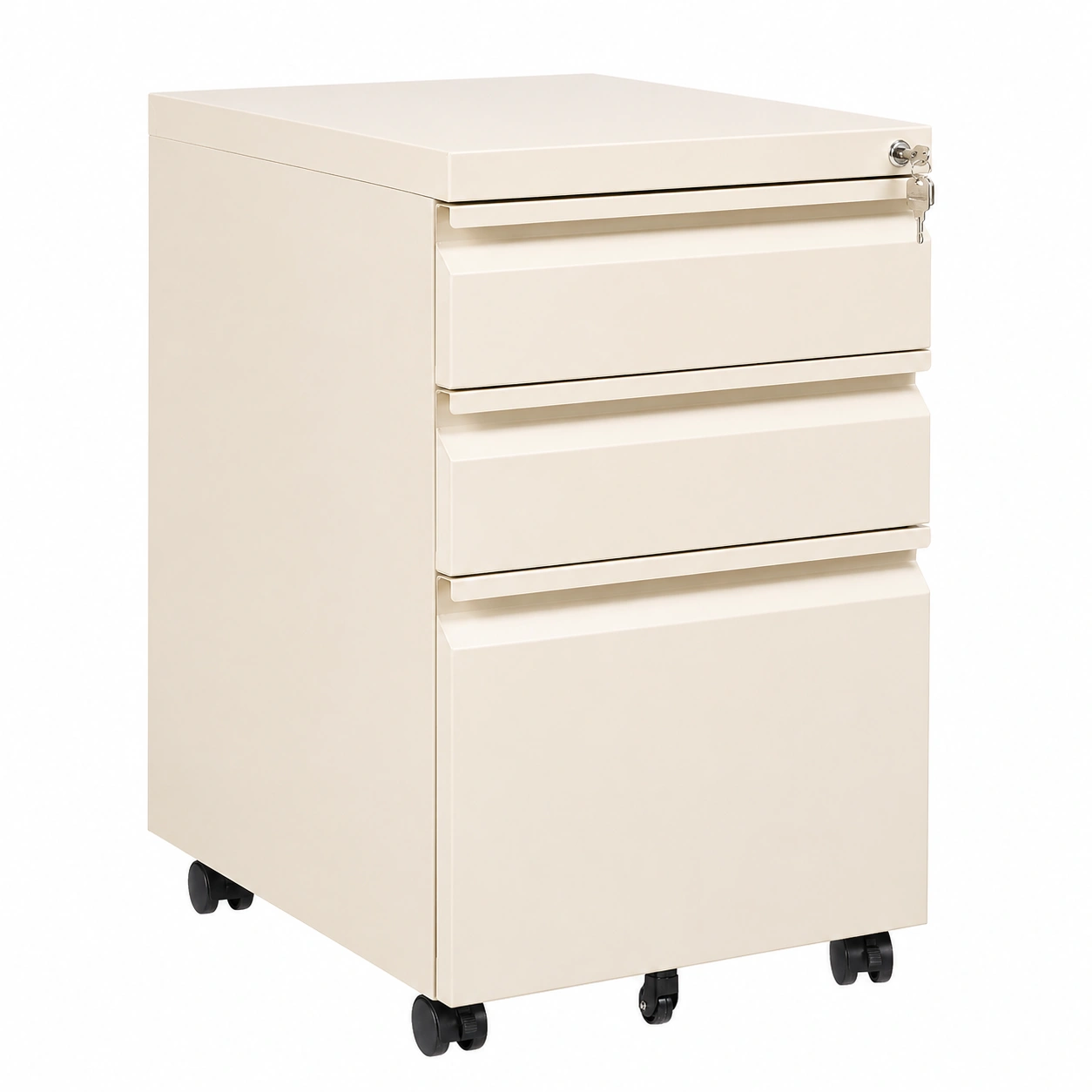 Cajonera de oficina metálica con ruedas beige 3 cajones con cerradura-nexarays