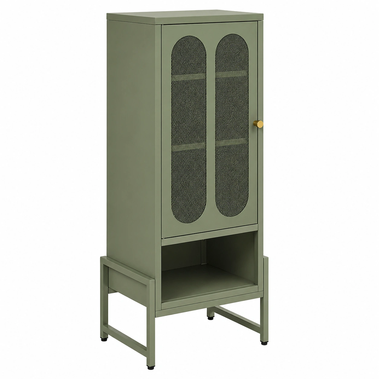Aparador Alto Metálico con Puerta de Malla y Dise?o Minimalista – Verde Oliva-nexarays