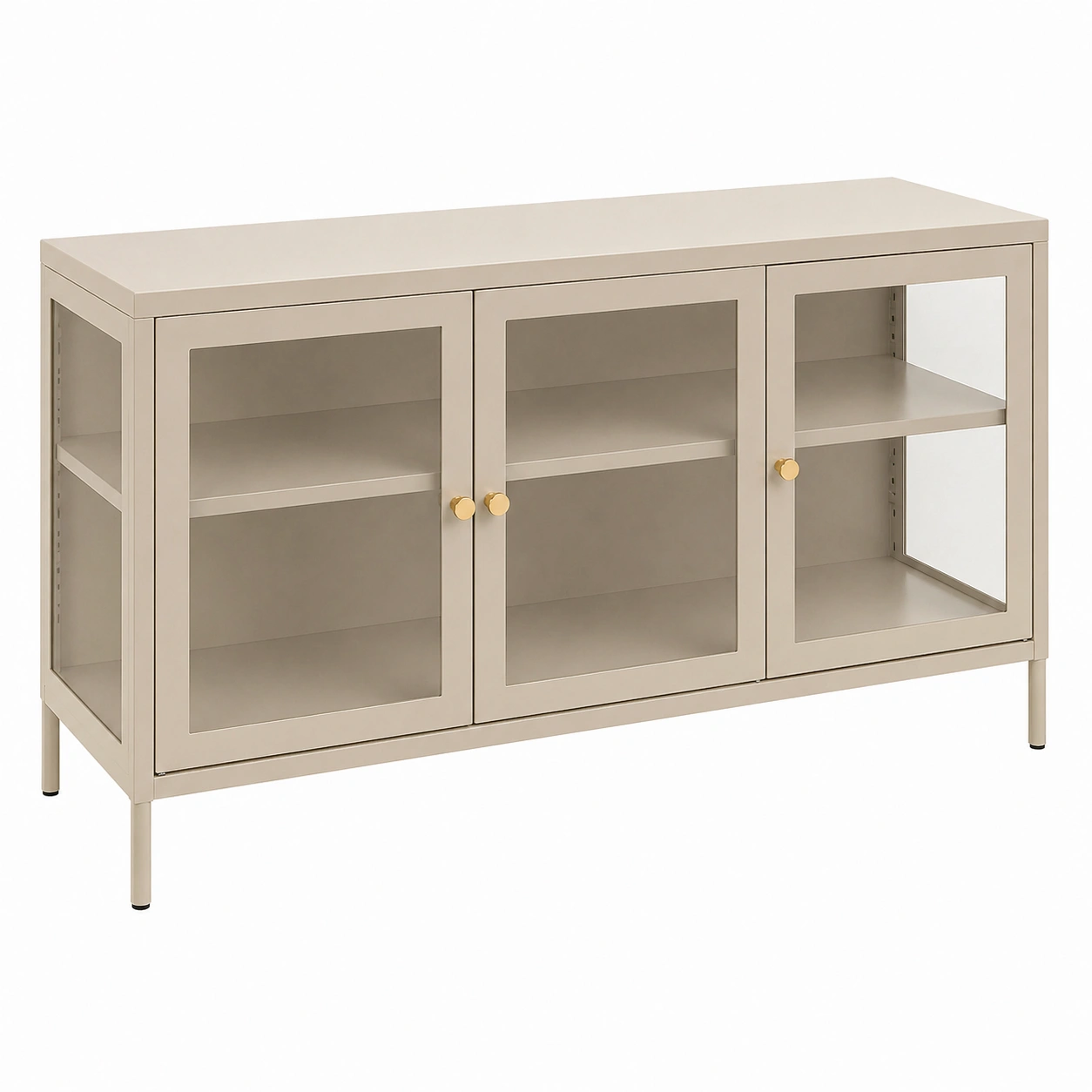 Aparador vitrina moderno con puertas de cristal y estructura metálica Beige claro 115 cm-nexarays
