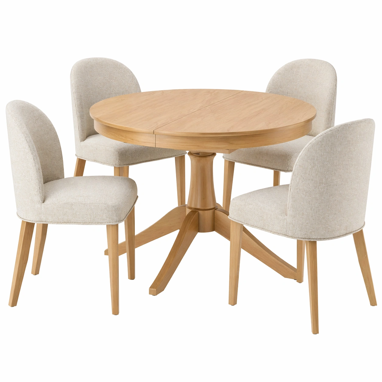 Conjunto de mesa redonda extensible con 4 sillas tapizadas en madera natural y beige claro 110/155 cm-nexarays