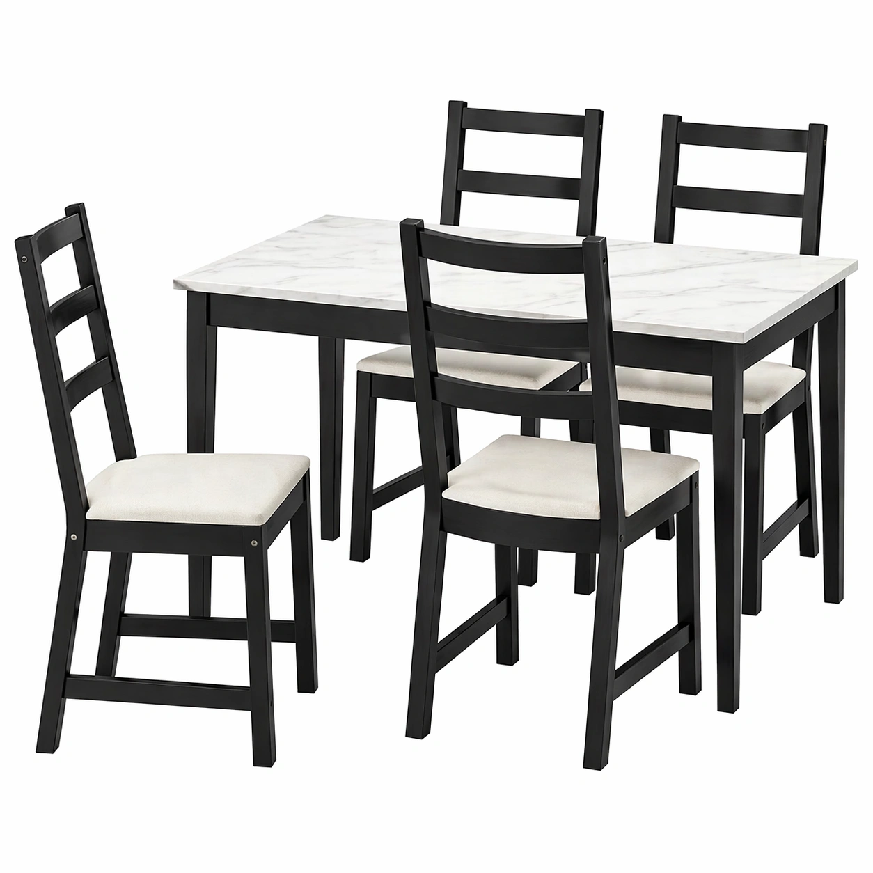 Mesa de comedor extensible con 4 sillas en blanco efecto mármol y negro, dise?o moderno 130/190x80 cm-nexarays