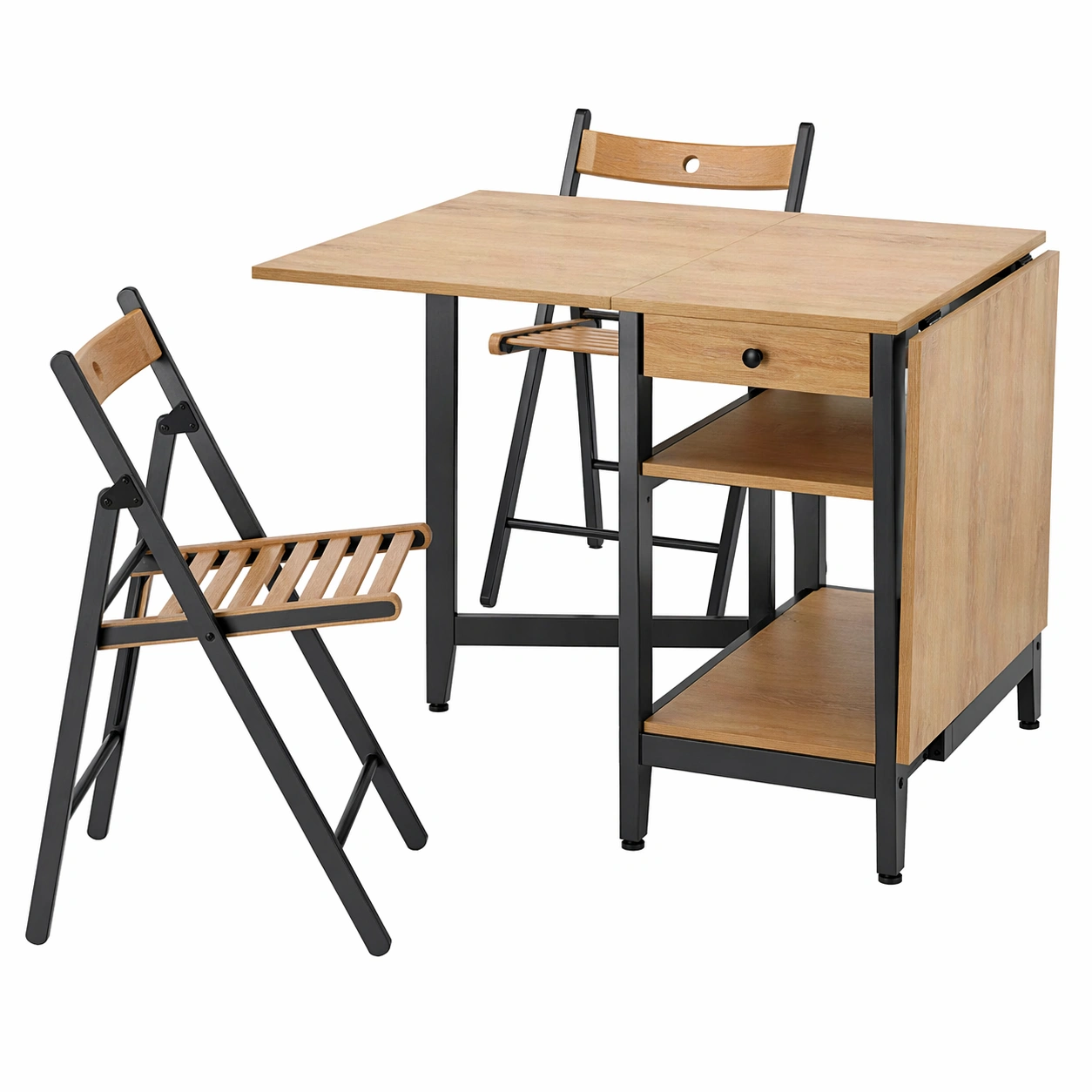 Conjunto de mesa plegable multifuncional con 2 sillas plegables y almacenamiento integrado 48/104/159x85 cm-nexarays