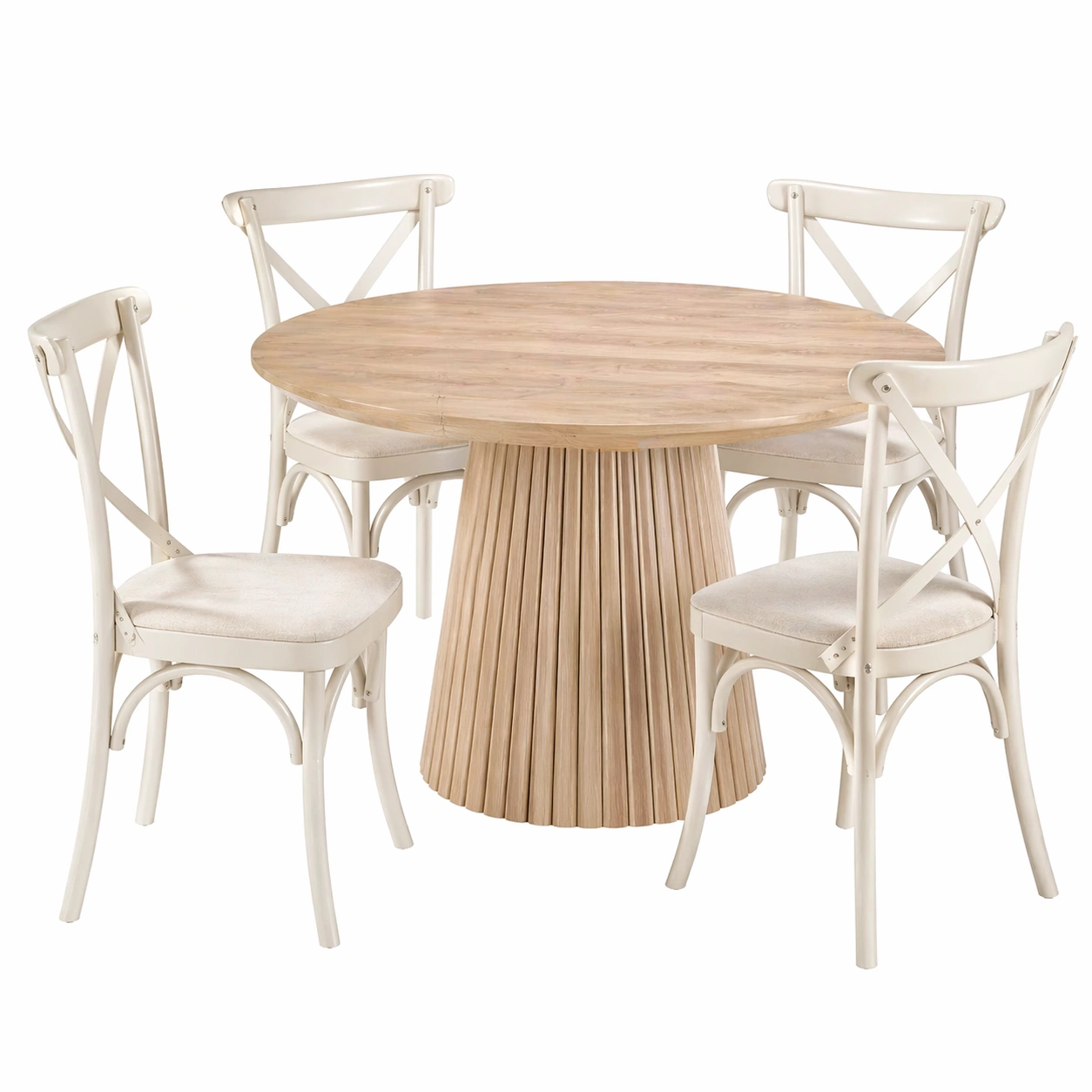 Mesa de comedor redonda extensible con 4 sillas estilo natural elegante-nexarays