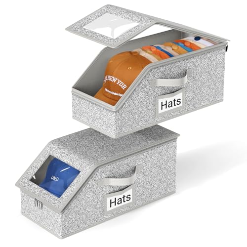 Hat Storage Organizer, Stackable Dust‑Proof Baseball Cap Storage Box with Clear Window for Closet