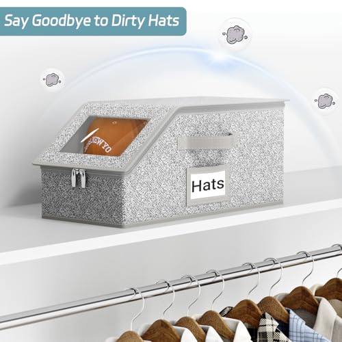 Hat Storage Organizer, Stackable Dust‑Proof Baseball Cap Storage Box with Clear Window for Closet