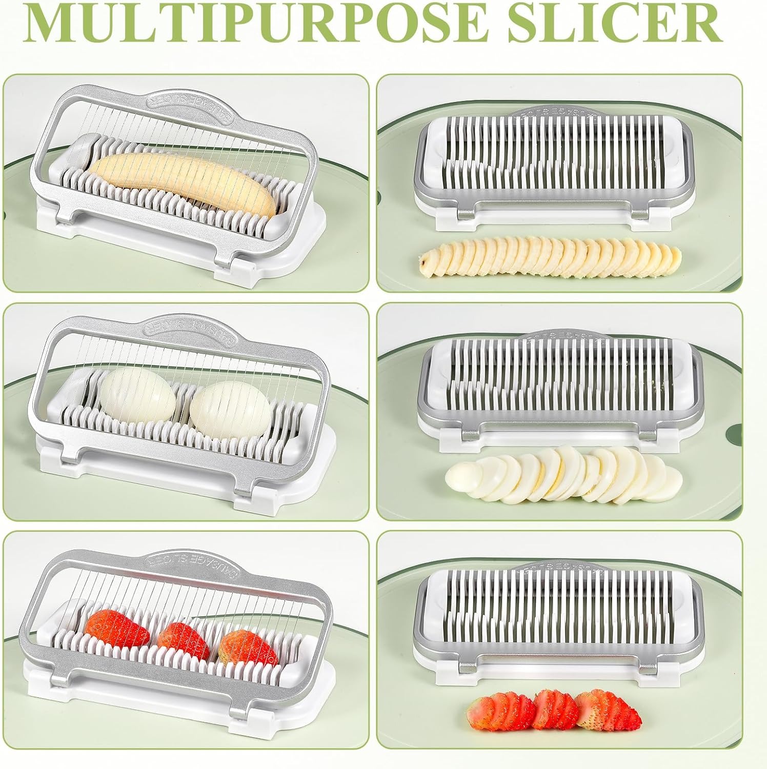 Multi‑Purpose Egg & Sausage Slicer, Stainless Steel Wire Food Cutter