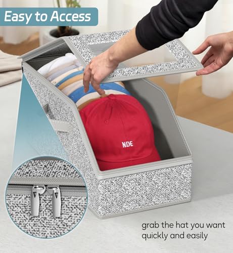 Hat Storage Organizer, Stackable Dust‑Proof Baseball Cap Storage Box with Clear Window for Closet