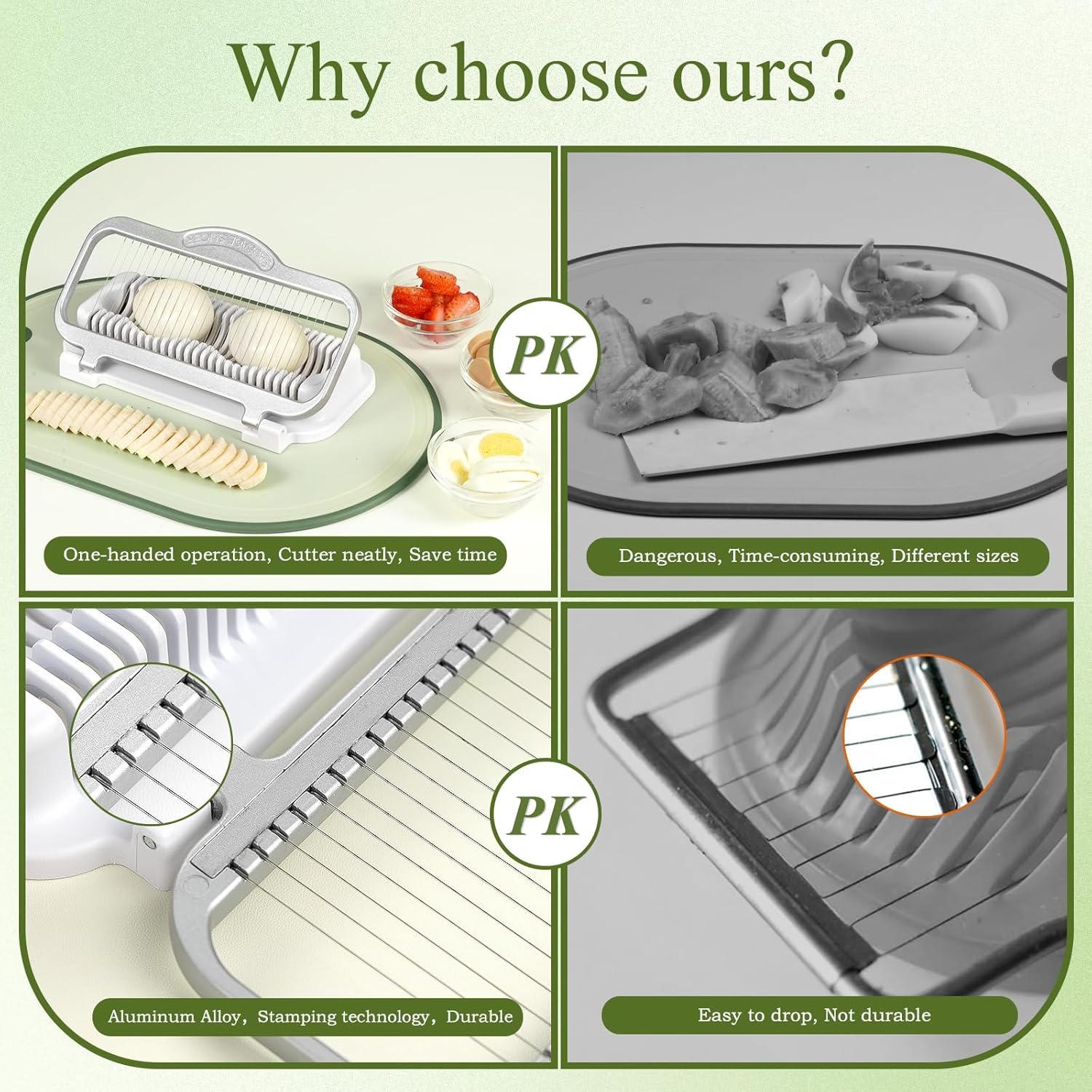 Multi‑Purpose Egg & Sausage Slicer, Stainless Steel Wire Food Cutter