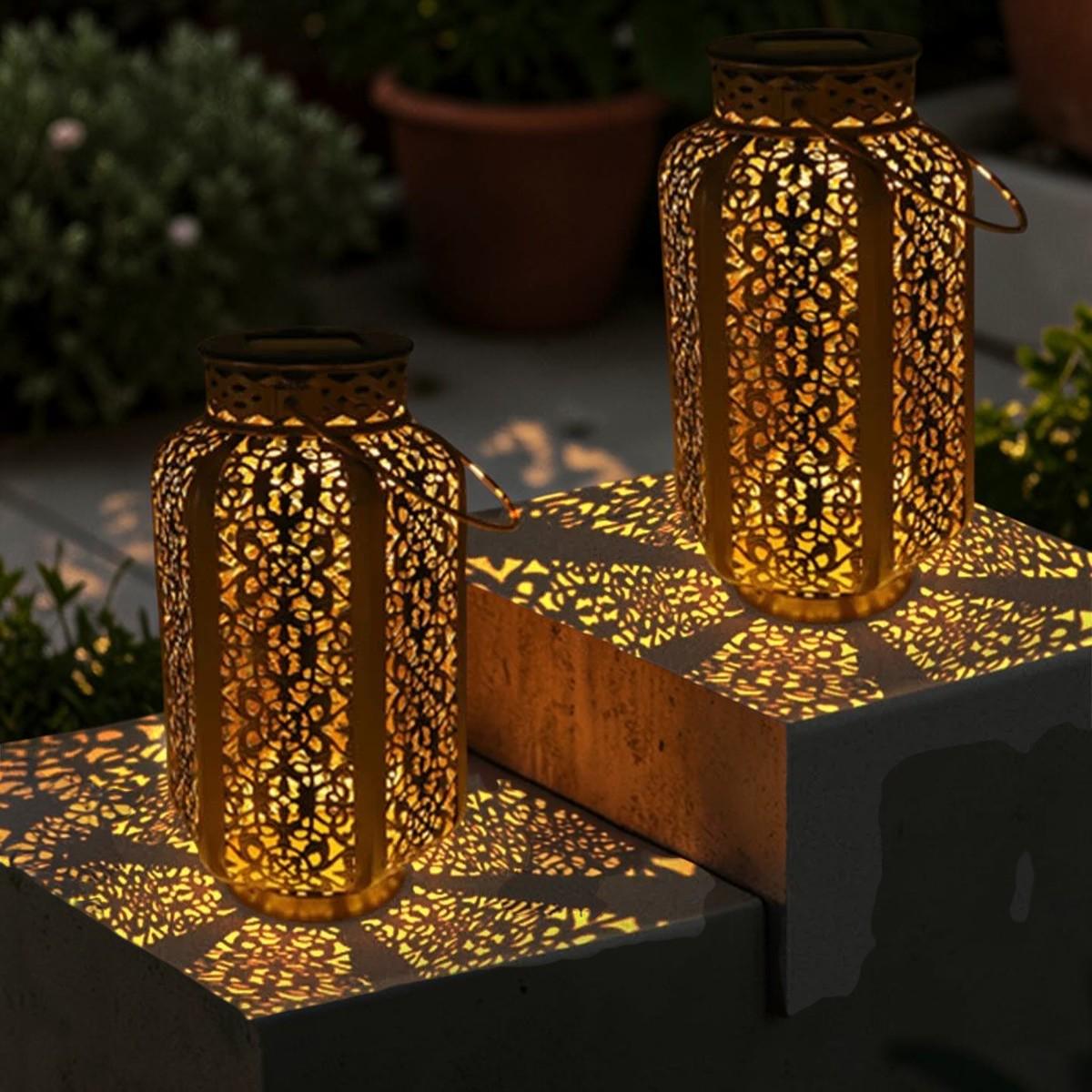 Hanging Solar Lantern for Outdoor Garden Decoration, Moroccan Style Blue Waterproof Plastic Solar Light