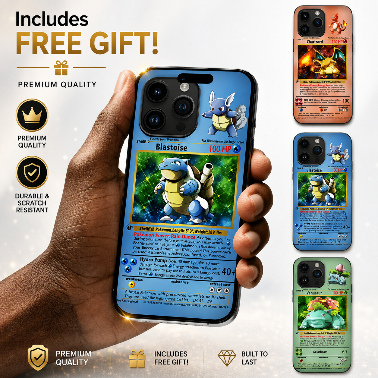 Pokemon Card Style Phone Case, Anime Print Protective Cover for iPhone